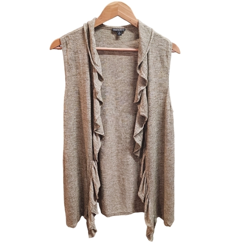 Lafayette 148 Linen Blend Sleeveless Open Front Cardigan Sweater Size Large